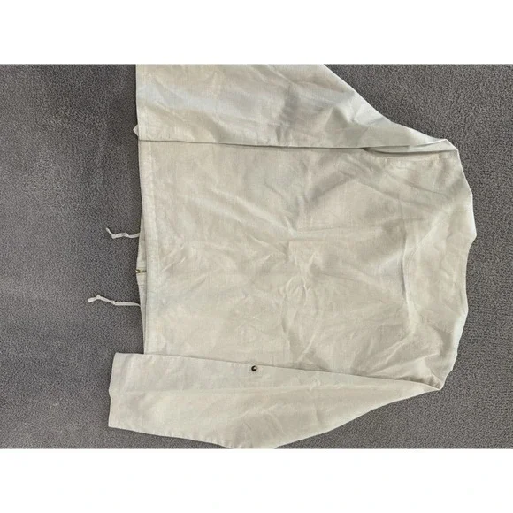 Nine West Jeans Jacket Women's Large Beige Linen Blend Utility Zip Front Drawstr - Picture 4 of 5